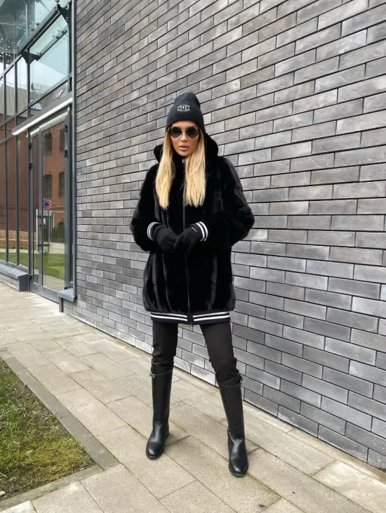 Удлиненный бомбер из меха скандинавской норки с капюшоном на молнии - фото 6