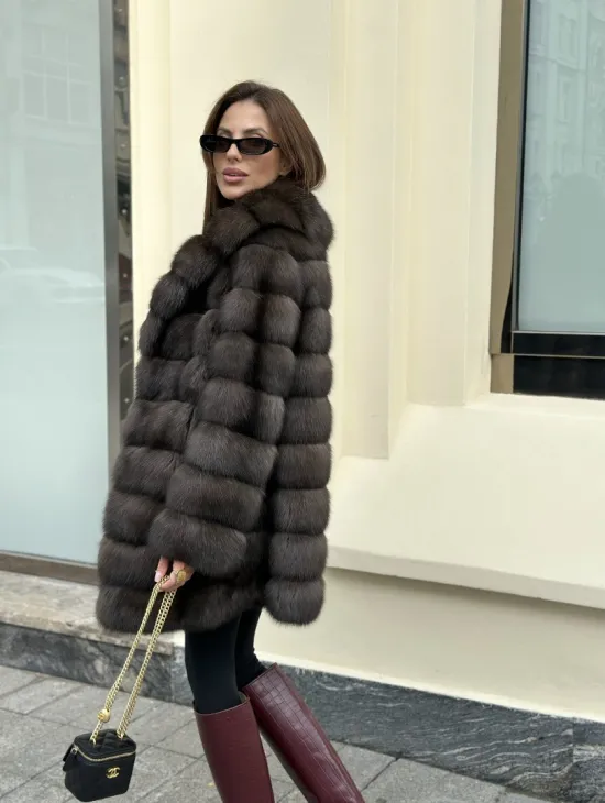 Роскошная шуба из меха баргузинского соболя - воротник шаль - фото 4