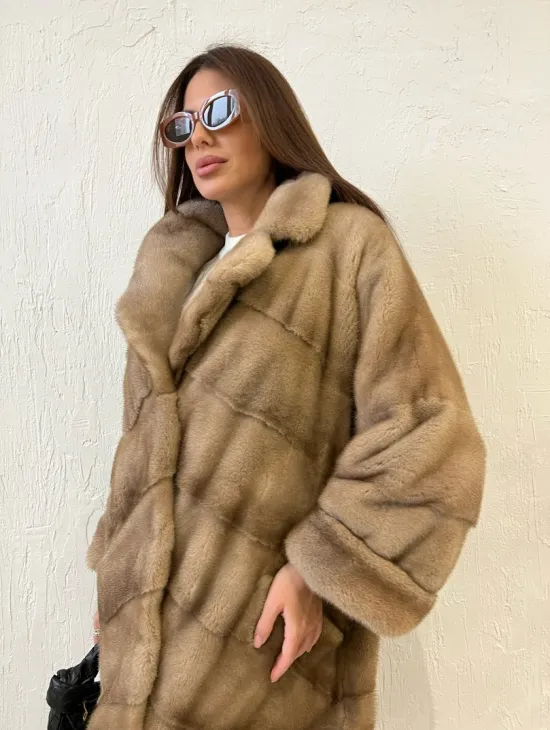 Шуба норковая SAGA FURS с английским воротником - цвет  натуральный пастель - фото 2