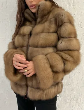 Шуба из меха куницы на молнии - фото 0