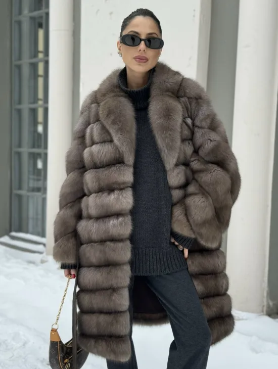 Шуба из меха соболя цвет Тортор  седина 1/2 - фото 0