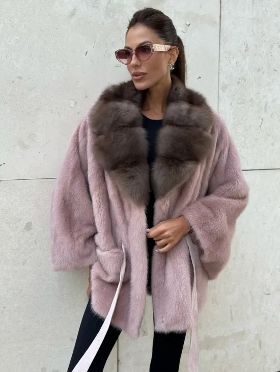 Пудра летучка из меха норки, воротник куница - фото 0
