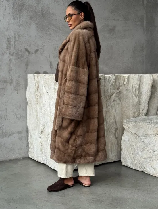 Шуба норковая английский воротник - цвет пастель - фото 4