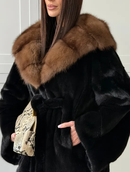 Норковая шуба фасон баллон с капюшоном куница - фото 3