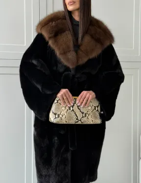 Норковая шуба фасон баллон с капюшоном куница - фото 5