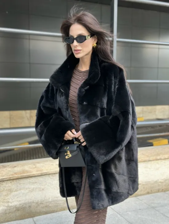 Норка BLACKGLAMA стойка воротник паркет - фото 1