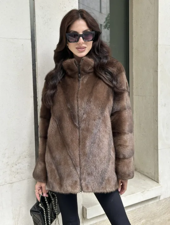 Норковая шуба в коричневом оттенке - Соболь - фото 3